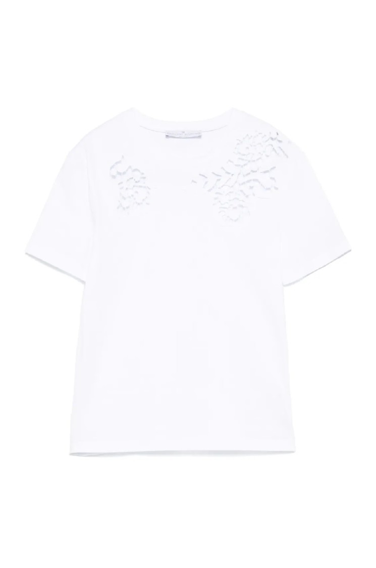 Ermanno Scervino Intricate Floral Cut-out Short Sleeve Top In White