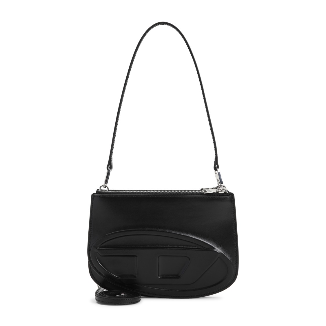 Shop Diesel Embossed Leather Shoulder Bag With Zip Closure In Black