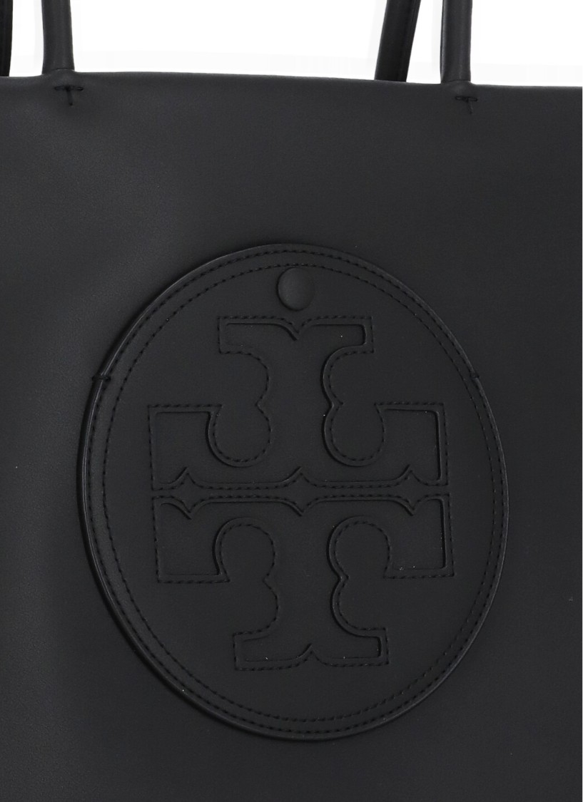 Tory Burch Small Ella Shopping Bag In Eco Leather With Logo In Black