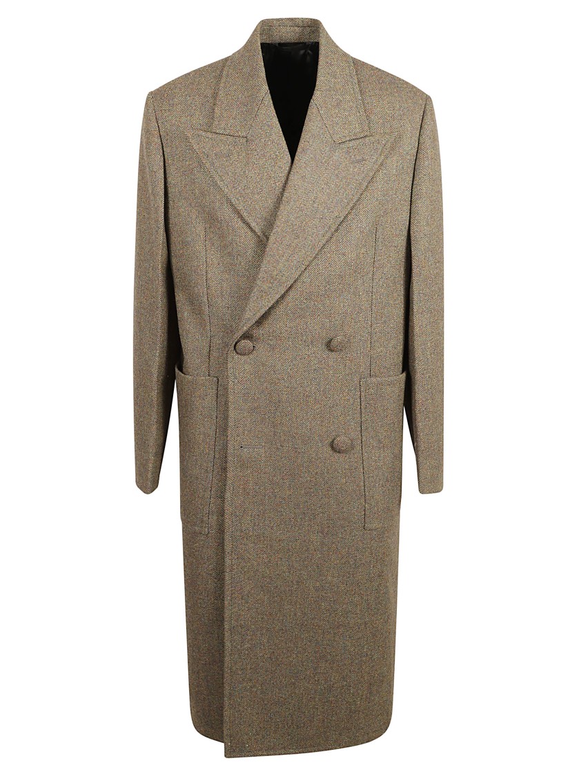 Givenchy Double-breasted Tailored Coat With Herringbone Pattern In Brown