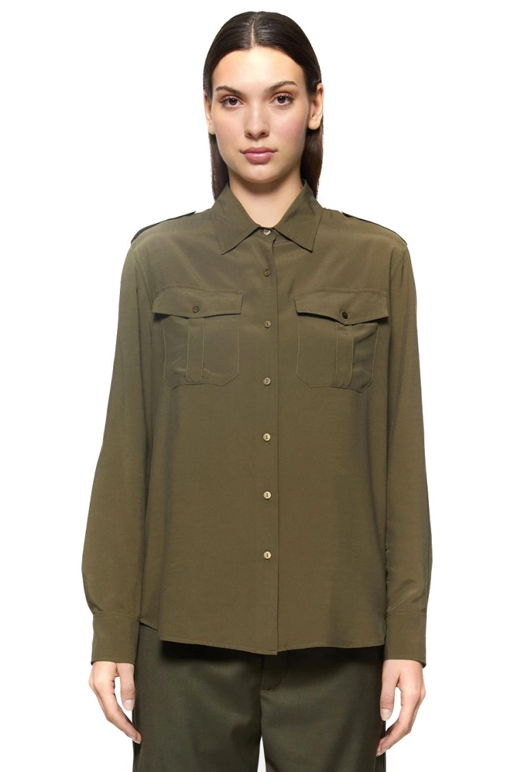 Dondup Vibrant Green Button-up Shirt With Epaulets And Dual Chest Pockets