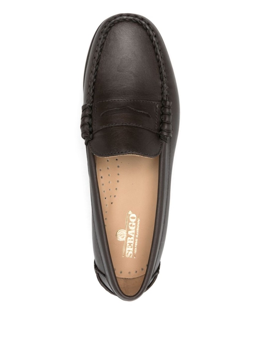 Sebago Leather Moc Stitching Penny Slot Loafers In Brown