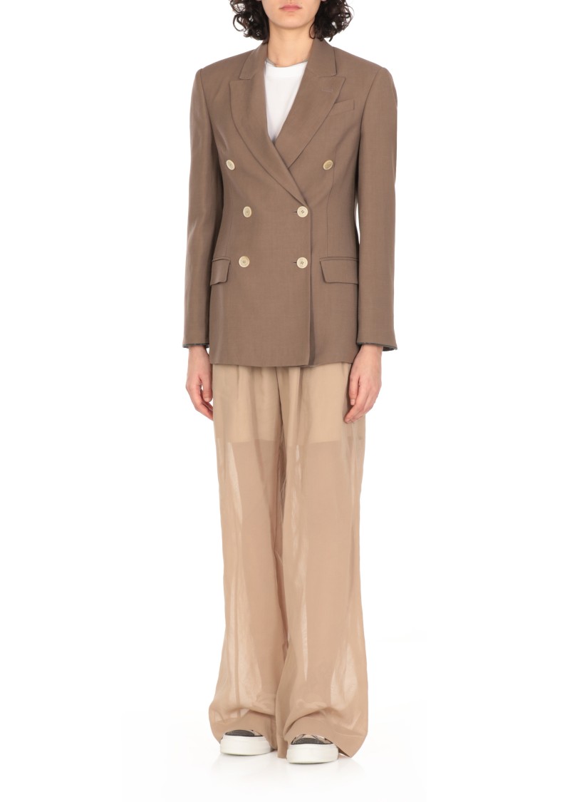 Brunello Cucinelli Linen Blend Double-breasted Jacket In Brown