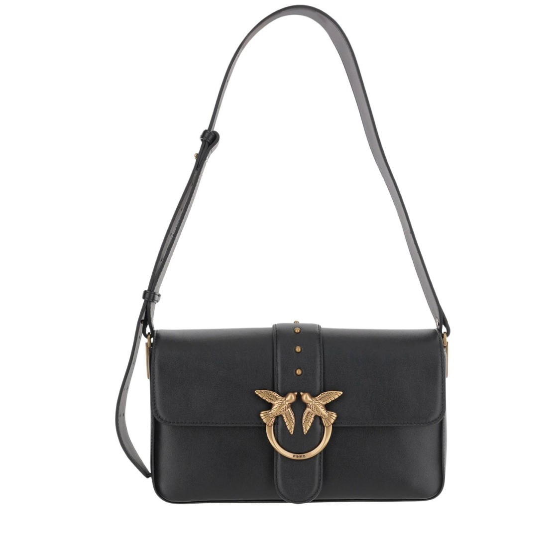 Shop Pinko Logo Leather Shoulder Bag In Black