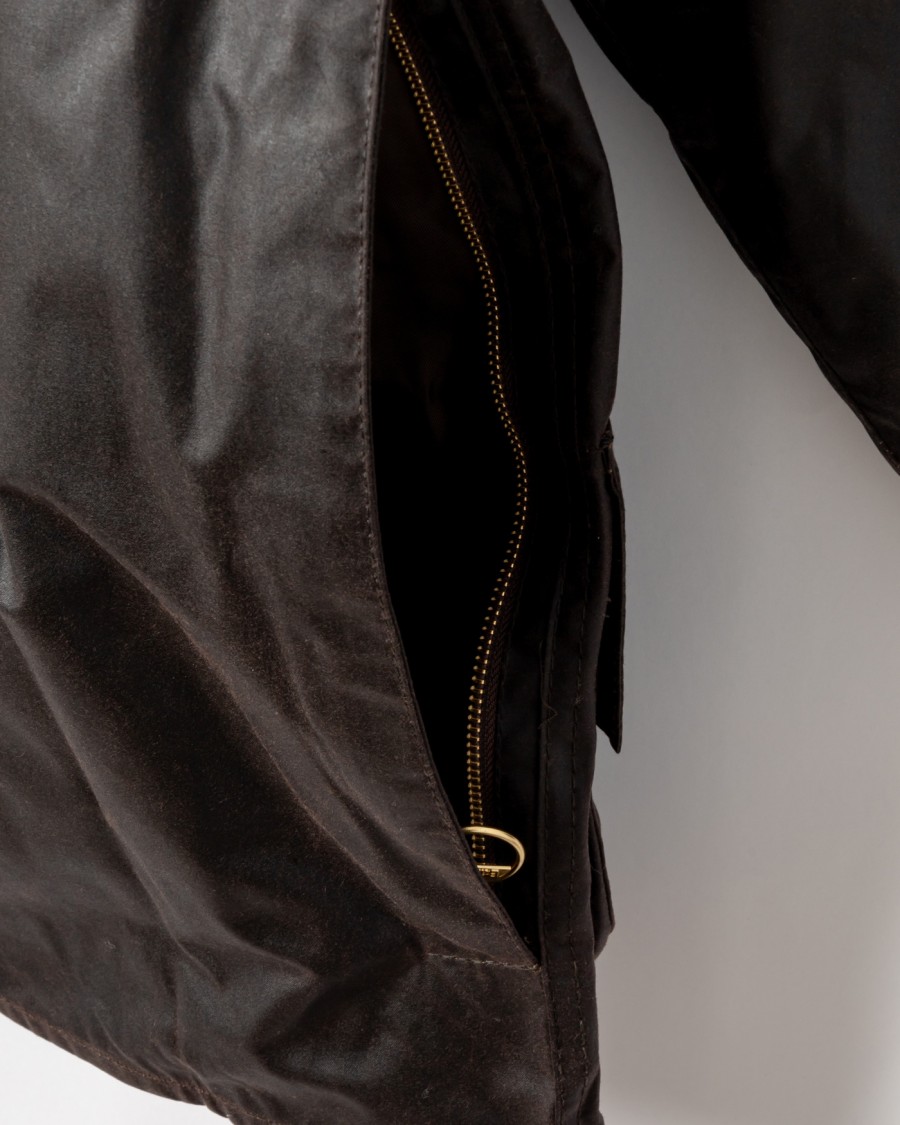 Barbour Beaufort Waxed Cotton Jacket With Corduroy Collar And Multiple Pockets In Black