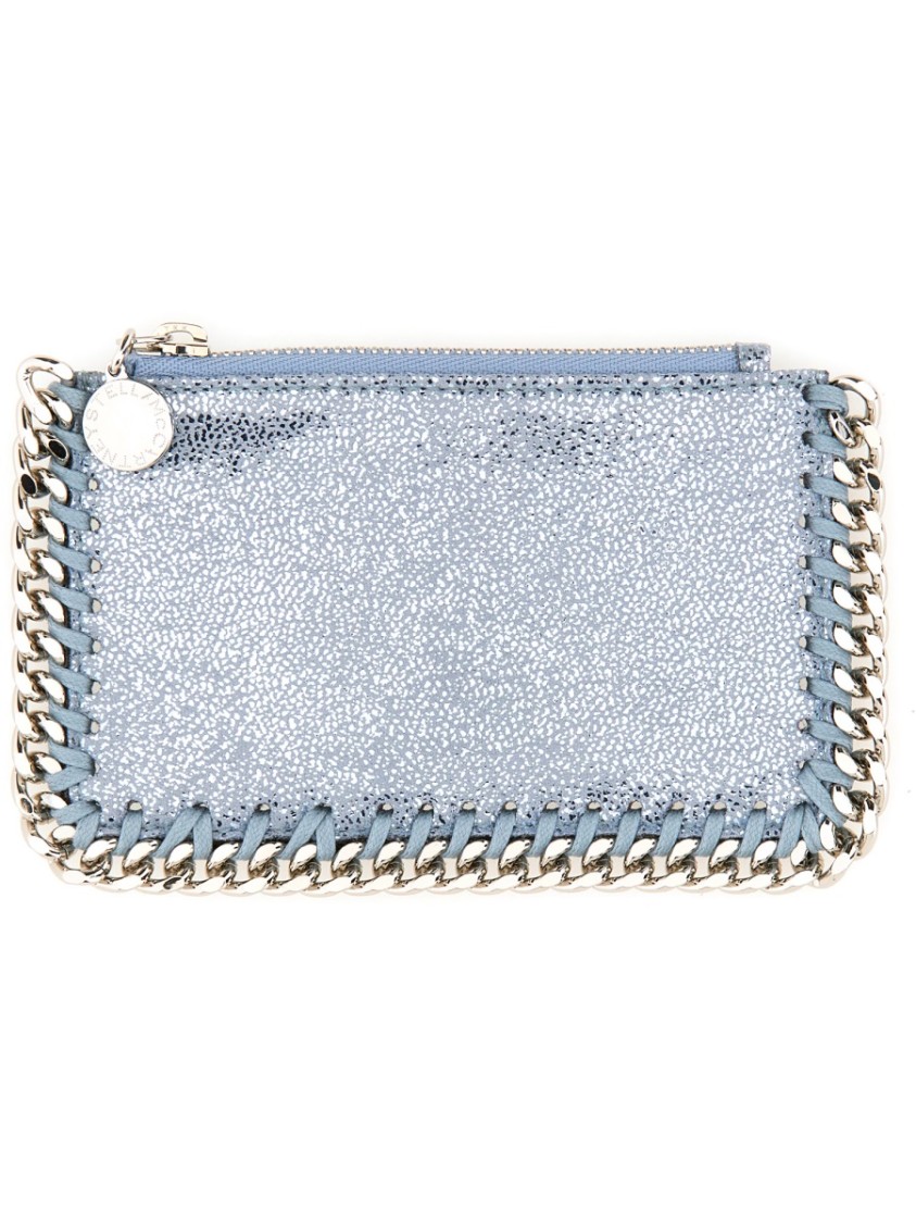 Stella Mccartney Chain Trimmed Metallic Card Holder In Blue