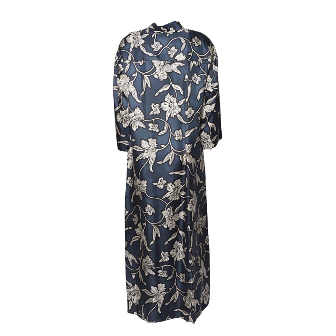 Max Mara Ankle-length Floral Robe With Belted Waist In Blue