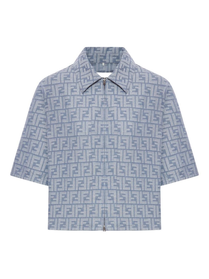 Fendi Cropped Blue Jacket With Structured Collar In Blue