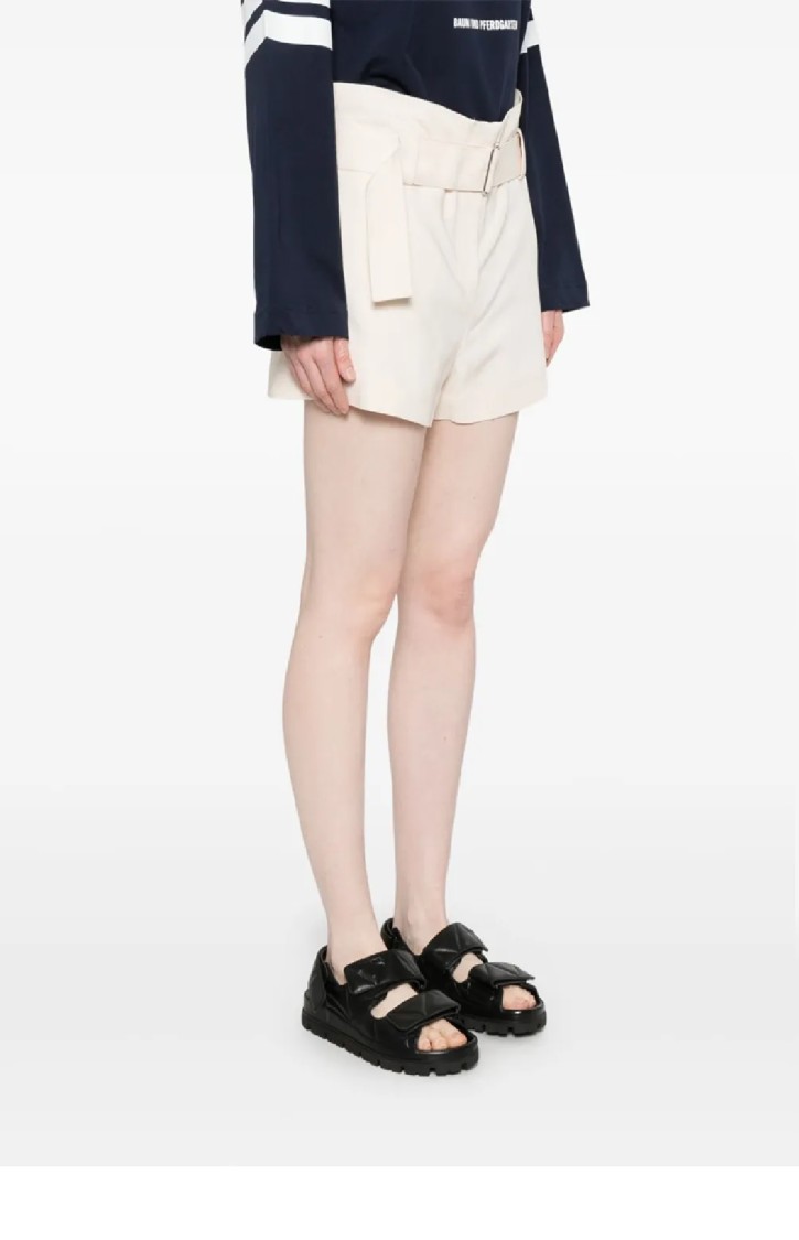 Shop Msgm Tailored Off-white Bermuda Shorts With Belted Waist In Neutrals