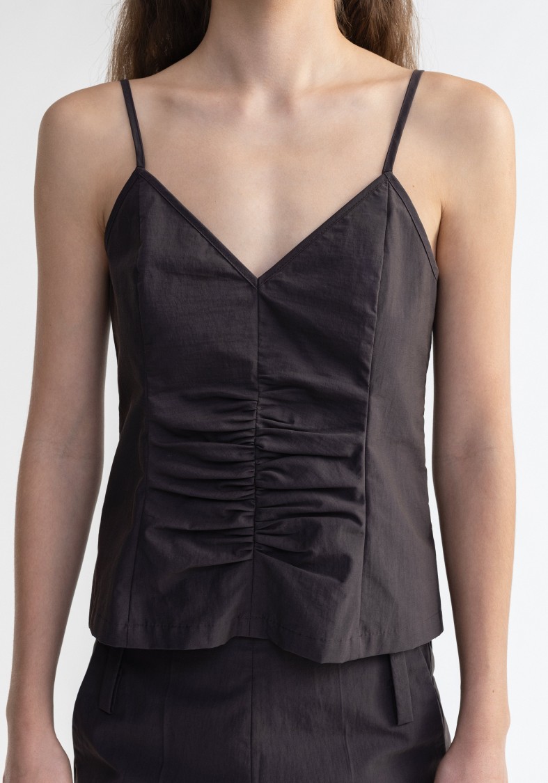 Shop Aeron Henny - Poplin Ruched Cami Top In Black