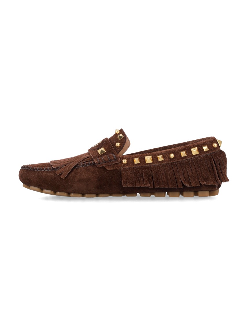 Valentino Garavani Driver Fastaway Loafer With Fringes And Decorative Studs