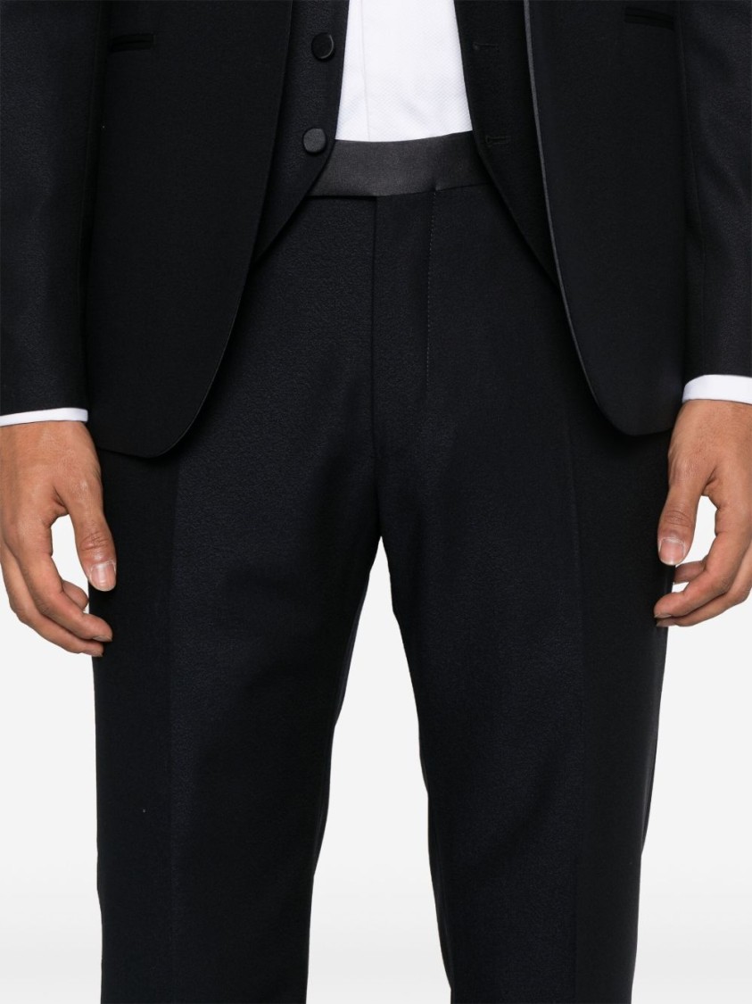 Shop Tagliatore Blue Tailored Suit With Satin Lapel And Shoulders