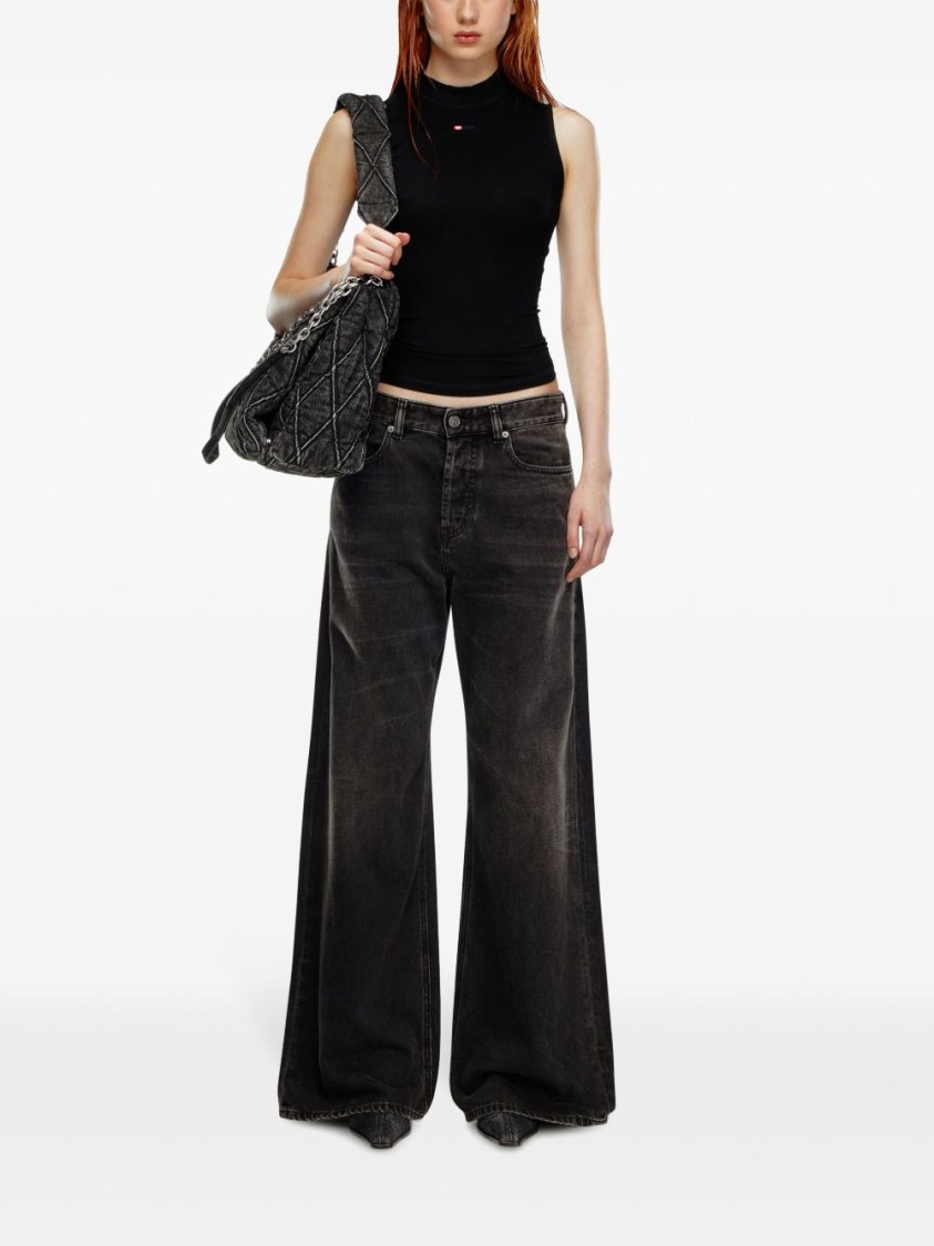 Diesel Wide-leg Black Jeans With Classic Five-pocket Styling In Black