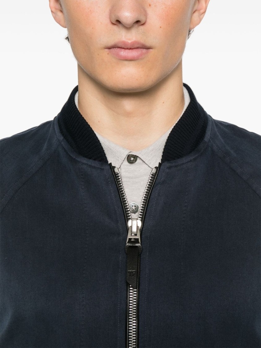 Tom Ford Navy Blue Gabardine Bomber Jacket In Blue
