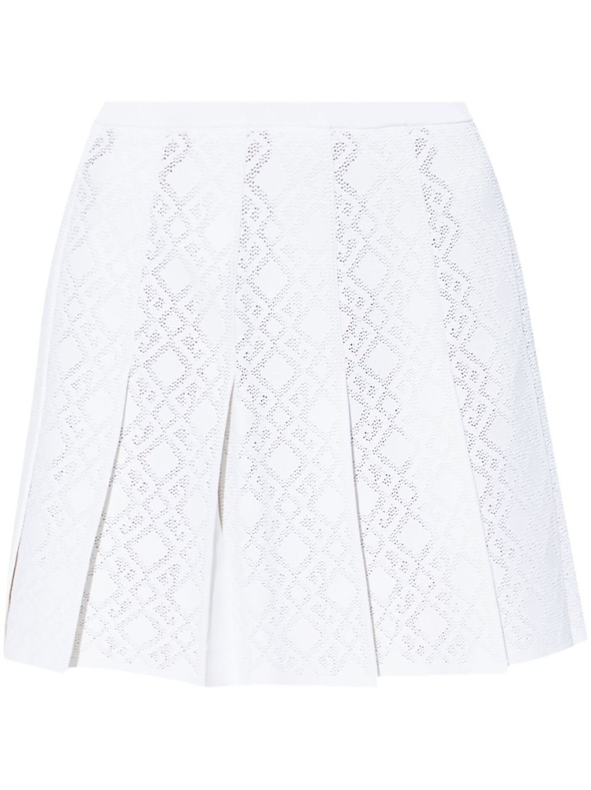 Givenchy Pleated Pointelle Knit Skirt With Ribbed Waistband In White