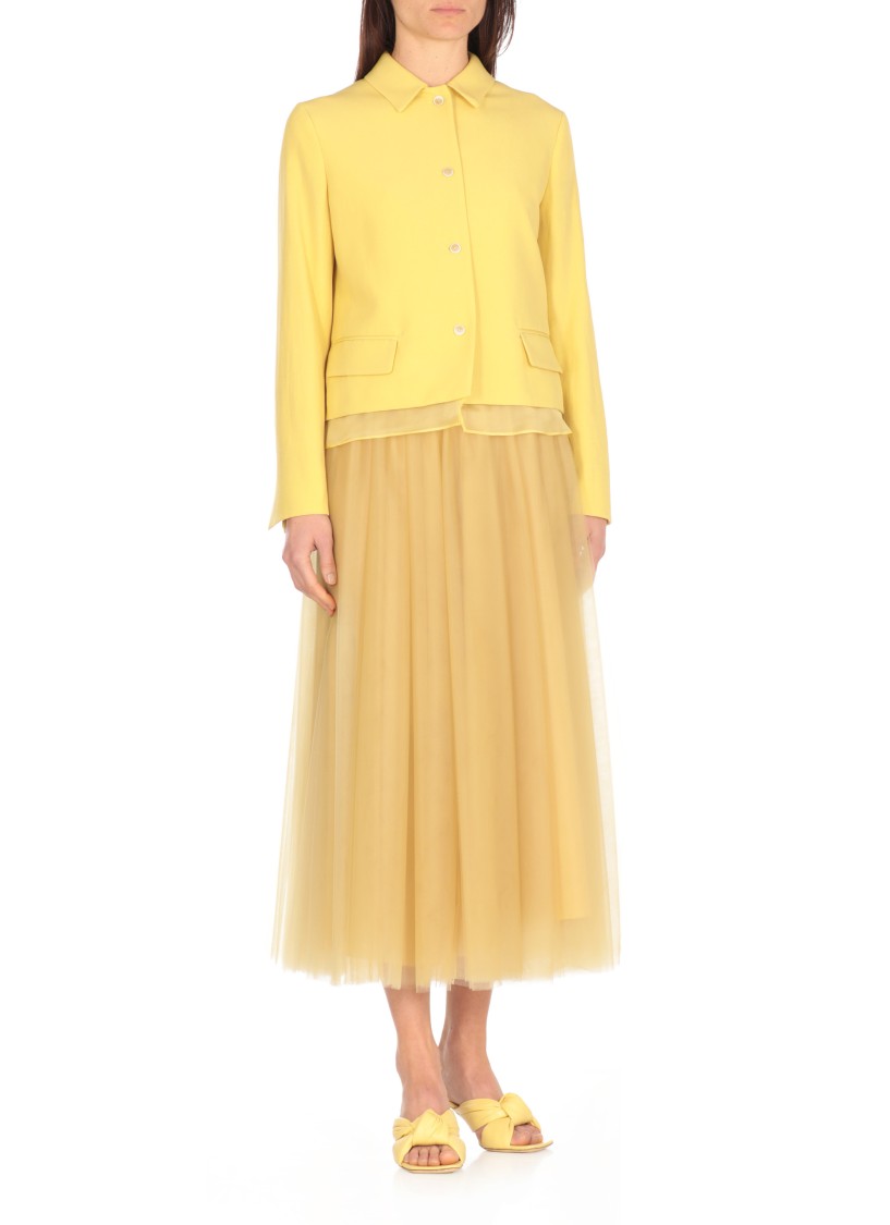 Fabiana Filippi Wool Linen Hopsack Fitted Jacket With Organza Band In Yellow