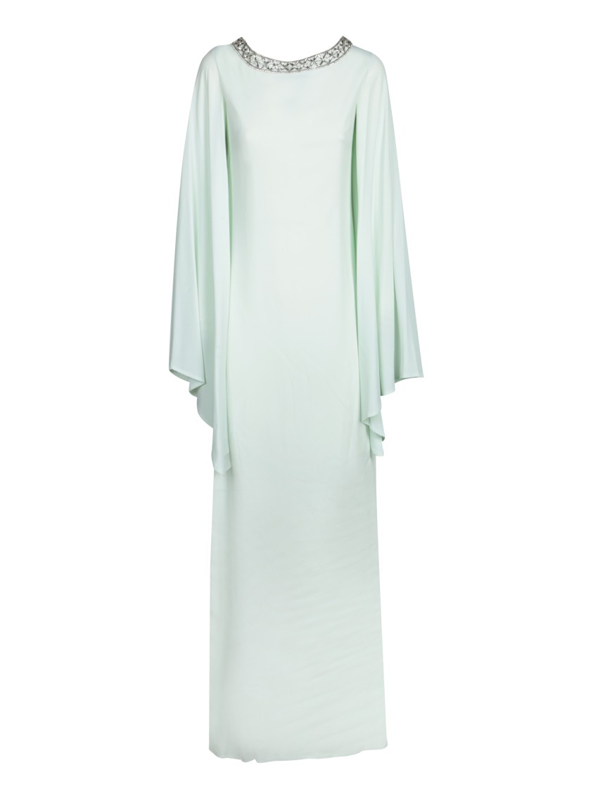 Amen Aqua Green Kaftan Dress With Crystal-embellished Neckline