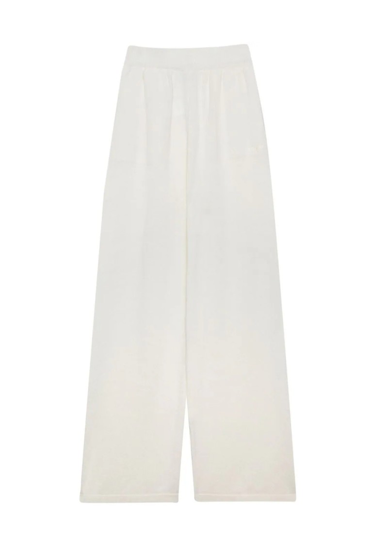 Msgm Wide-leg Wool Blend Trousers In White