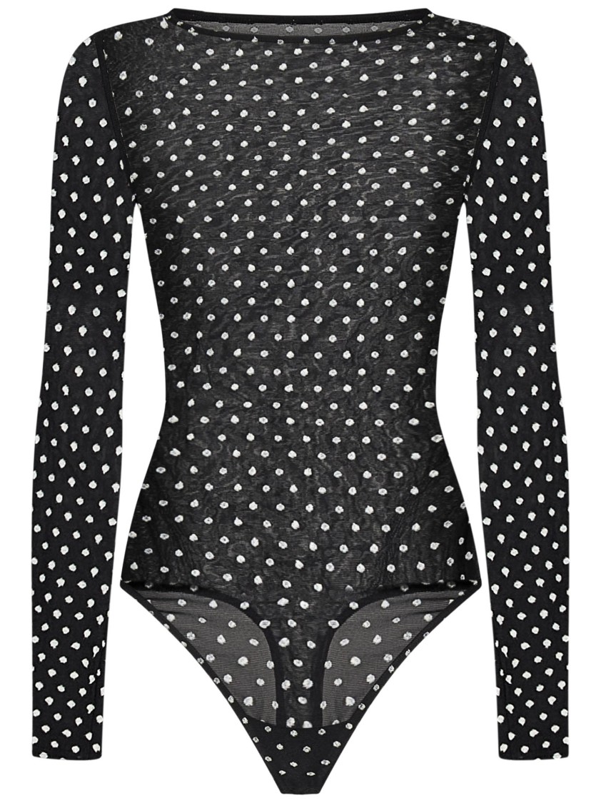 Wolford Sheer-opaque Bodysuit With Playful Polka Dot Pattern In Black