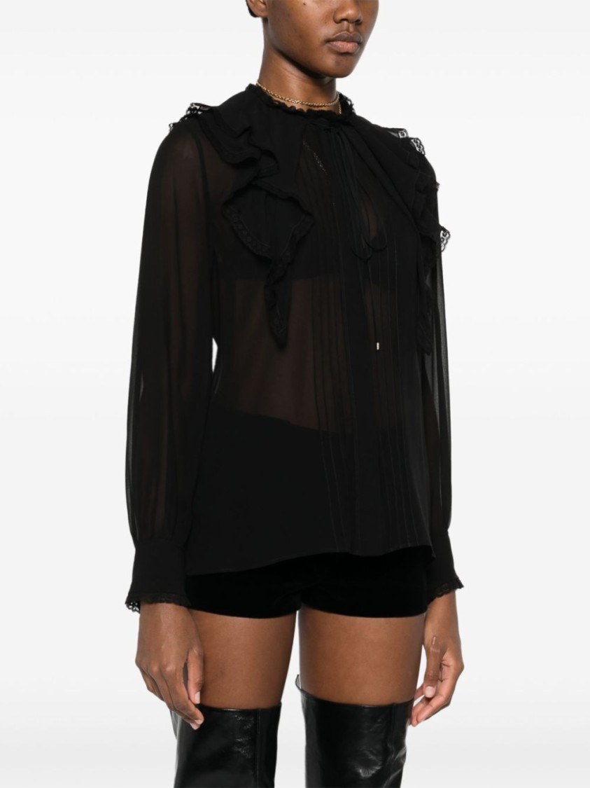 CHLOÉ CHLOÉ SHEER SILK BLACK SHIRT WITH RUFFLED DETAILING 