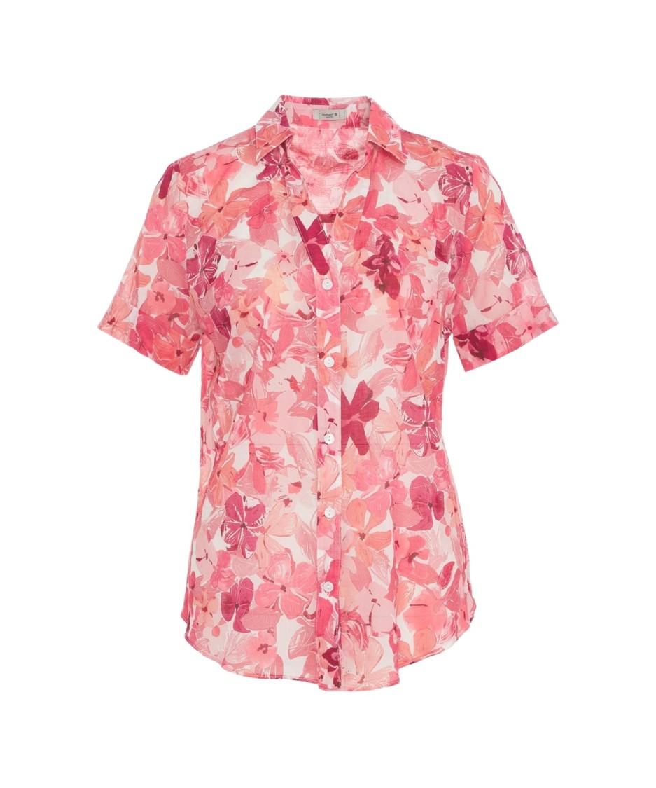 HIMON'S HIMONS FLORAL PATTERNED RED BLOUSE WITH V-NECKLINE