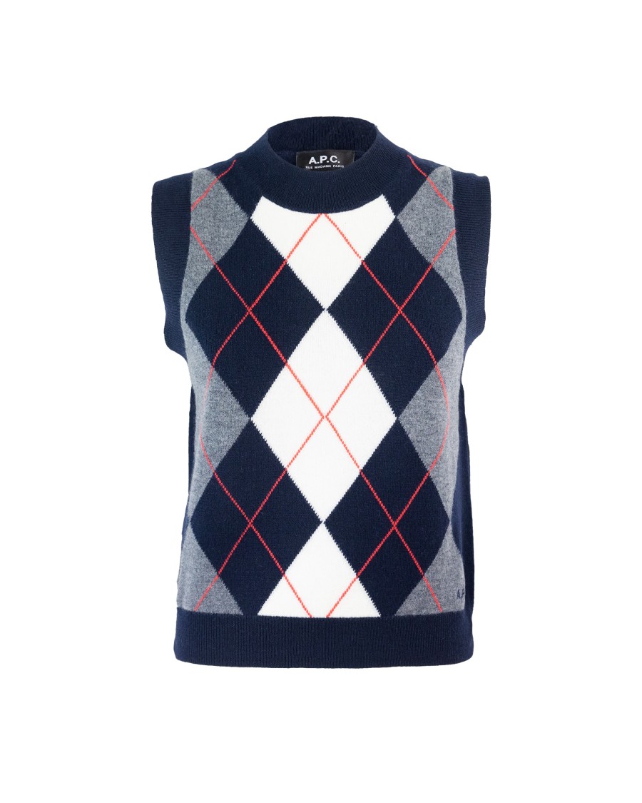 90s Archive A.P.C.　Argyle Wool Vest Argyle Wool Sweater Vest Free Shipping - The Vintage Twin