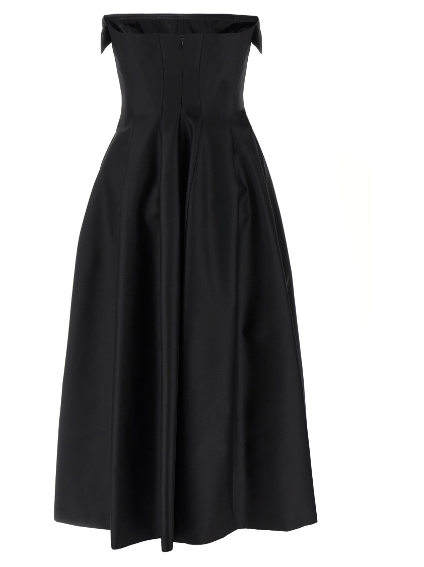 Alberta Ferretti Shoulder-baring Dress With Fitted Bodice And Flared Skirt In Black