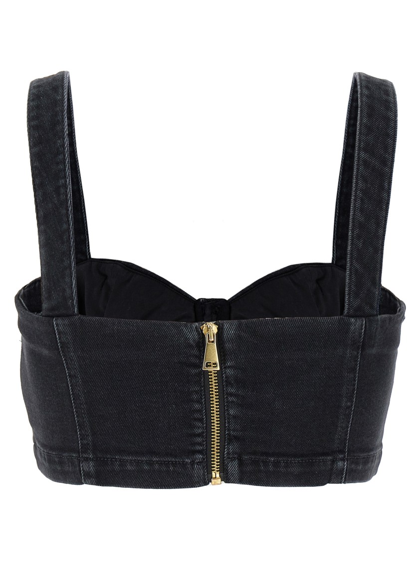 Versace Jeans Couture Baroque Buckle Denim Top With Heart Neck In Black