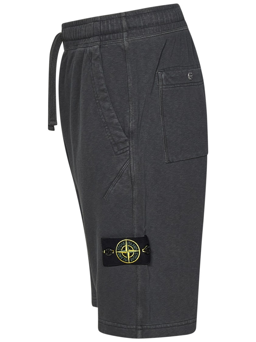 Stone Island Gray Malfilé Fleece 'old' Effect Shorts In Black