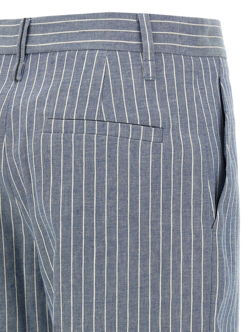 Brunello Cucinelli Pinstripe Linen And Hemp Wide-leg Pants In Multi