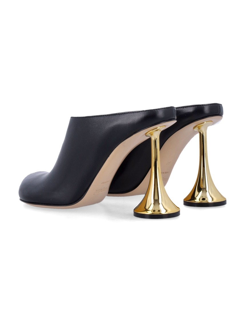 Coperni Black Leather Mules With Sculptural Gold-heel Design In Black