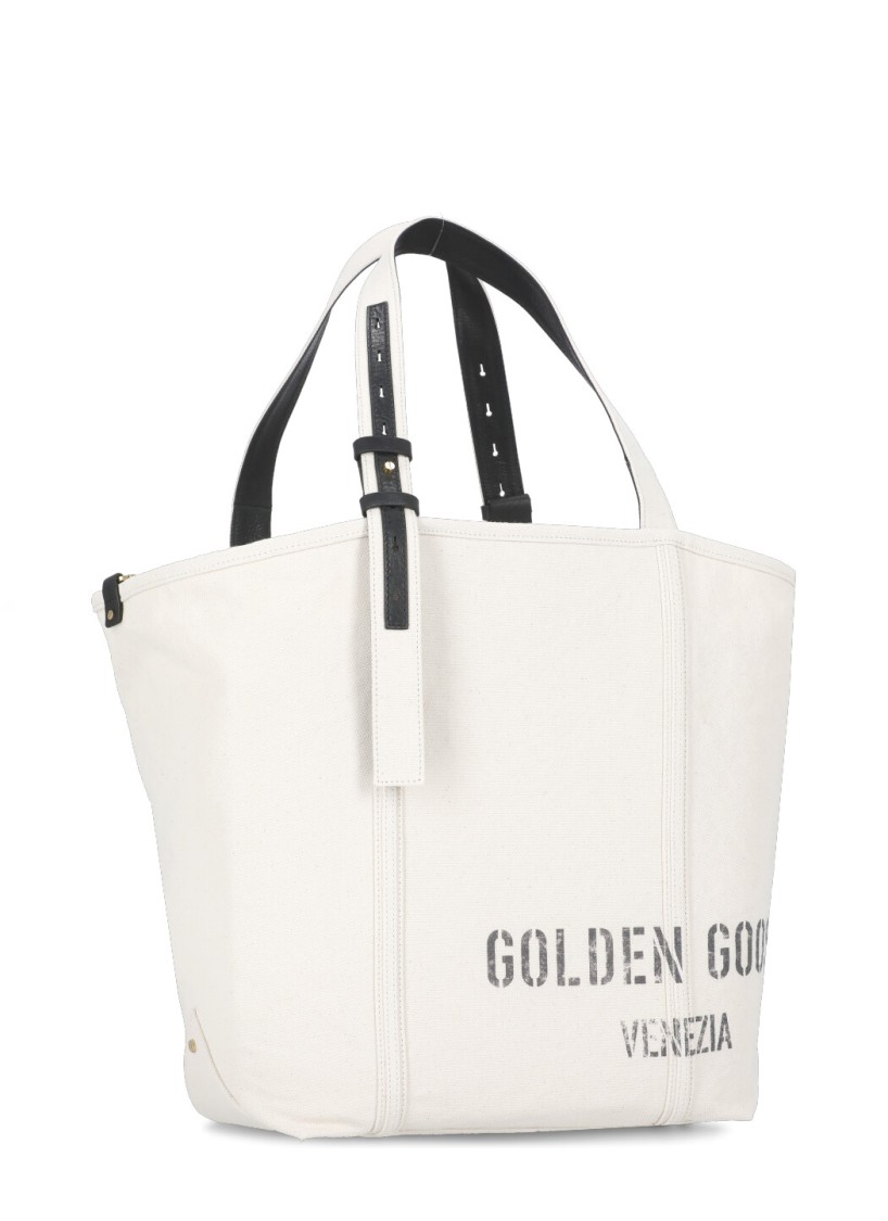 Golden Goose Spacious Beige Handbag With Dual Handles And Adjustable Strap In White