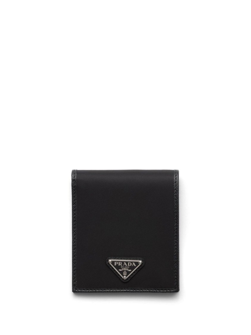Prada Black Wallet With Classic Fold-over Design And Logo Plaque In Black