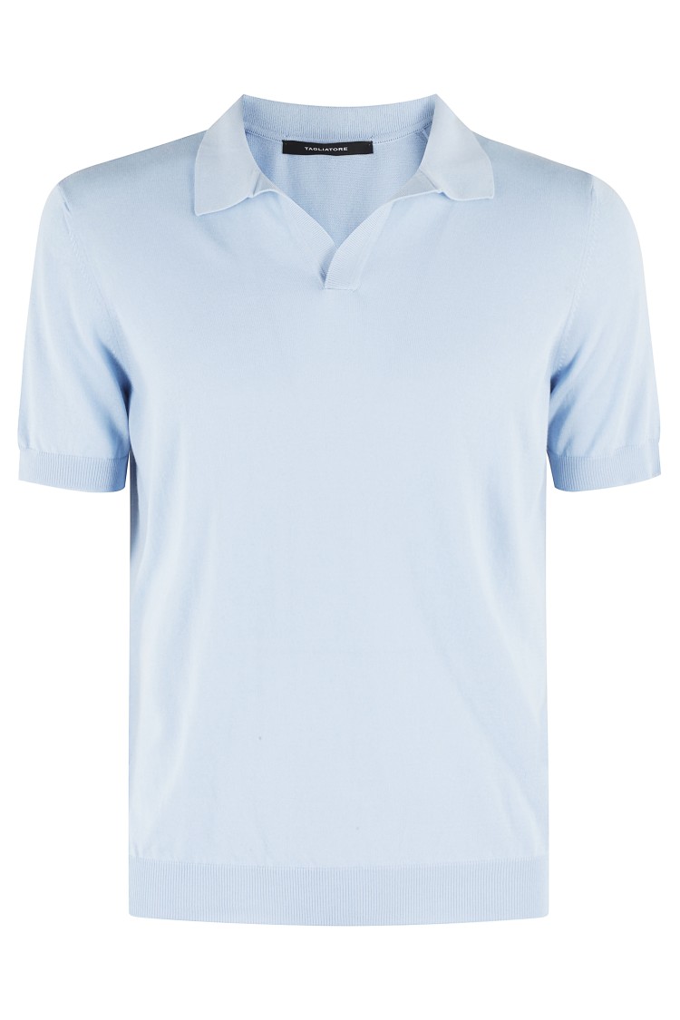Tagliatore Classic Cotton Polo With Buttonless Collar In Blue