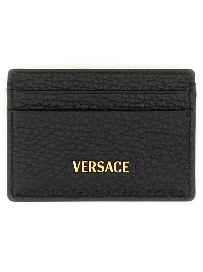 Versace Tag Logo Card Holder In Black