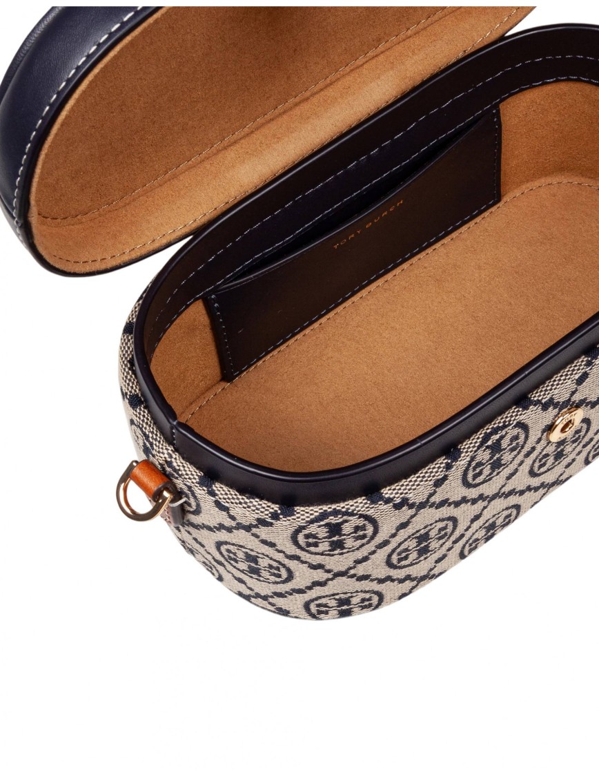 Tory Burch Leather And T Monogram Fabric Vanity Case In Gray