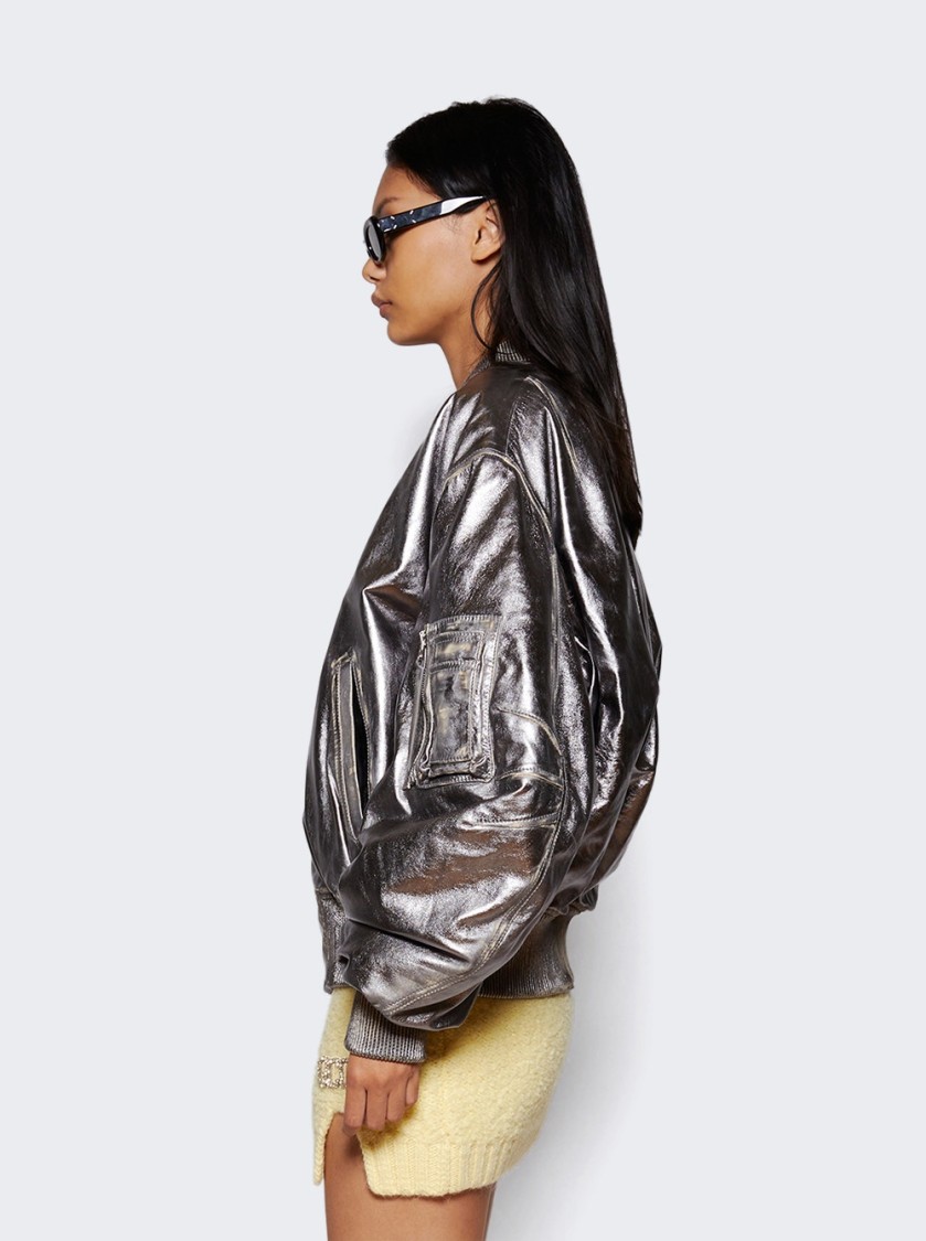 Attico Oversized Silver Bomber Jacket