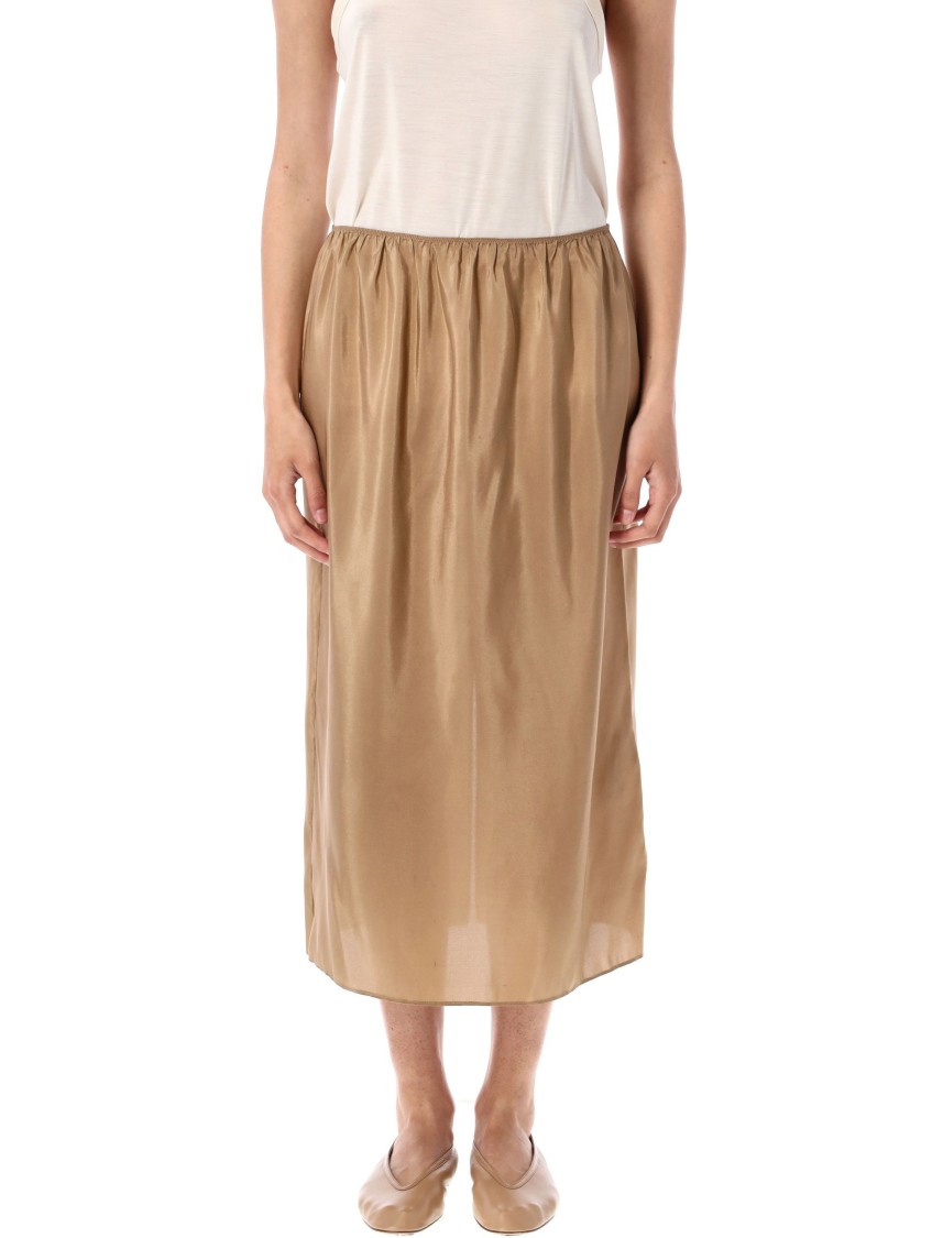Carven Nude Silk Maxi Skirt With Elastic Waistband In Neutral