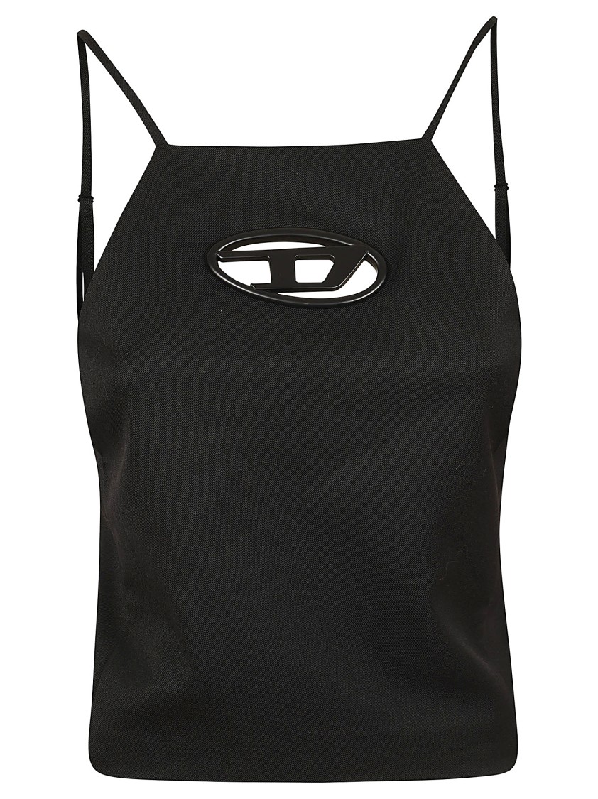 Diesel T-wilight Black Top With Halterneck And Oval D Logo Plaque On The Front In Wool Blend Woman In Black