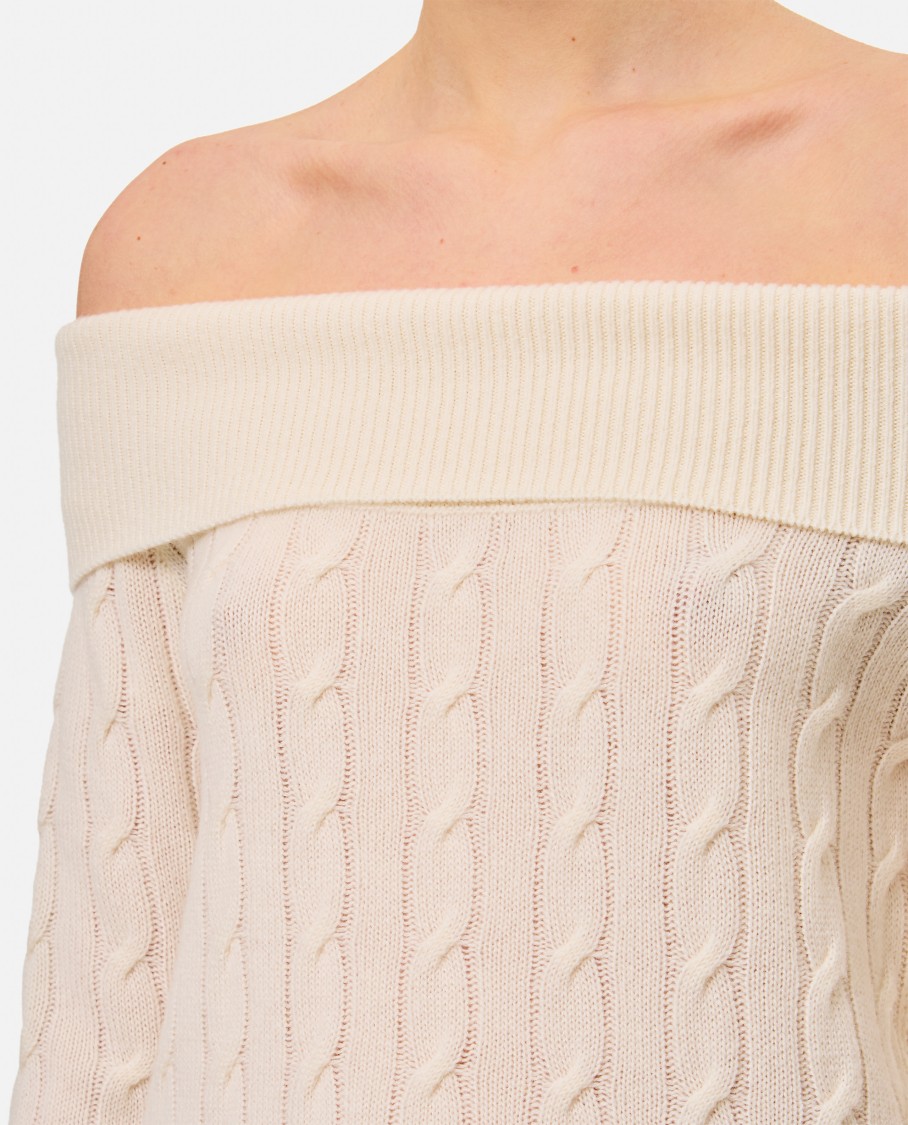 Shop Polo Ralph Lauren Ralph Lauren Collection Off Shoulder Knit In Neutrals