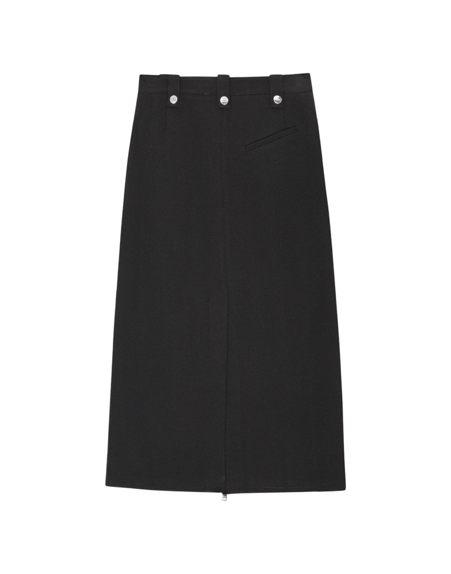 Ganni Zip-up Crepe Midi Skirt In Black