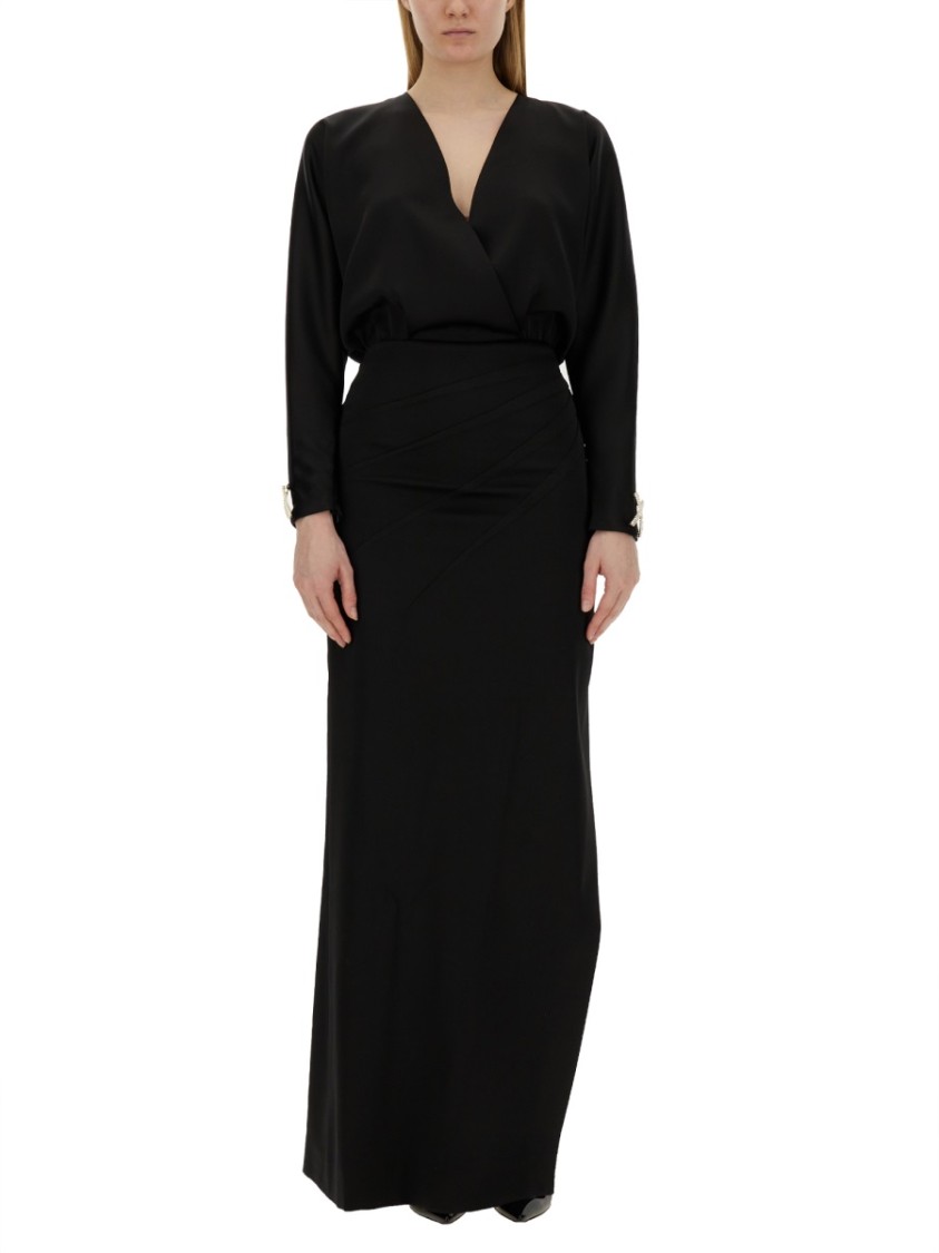 Shop Genny Black Long Dress With Deep V-neckline And High Slit