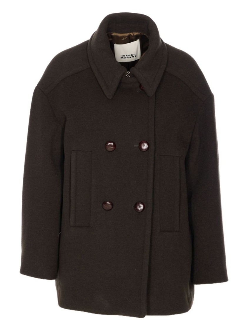 Isabel Marant Étoile Double-breasted Brown Coat With Structured Collar In Multi