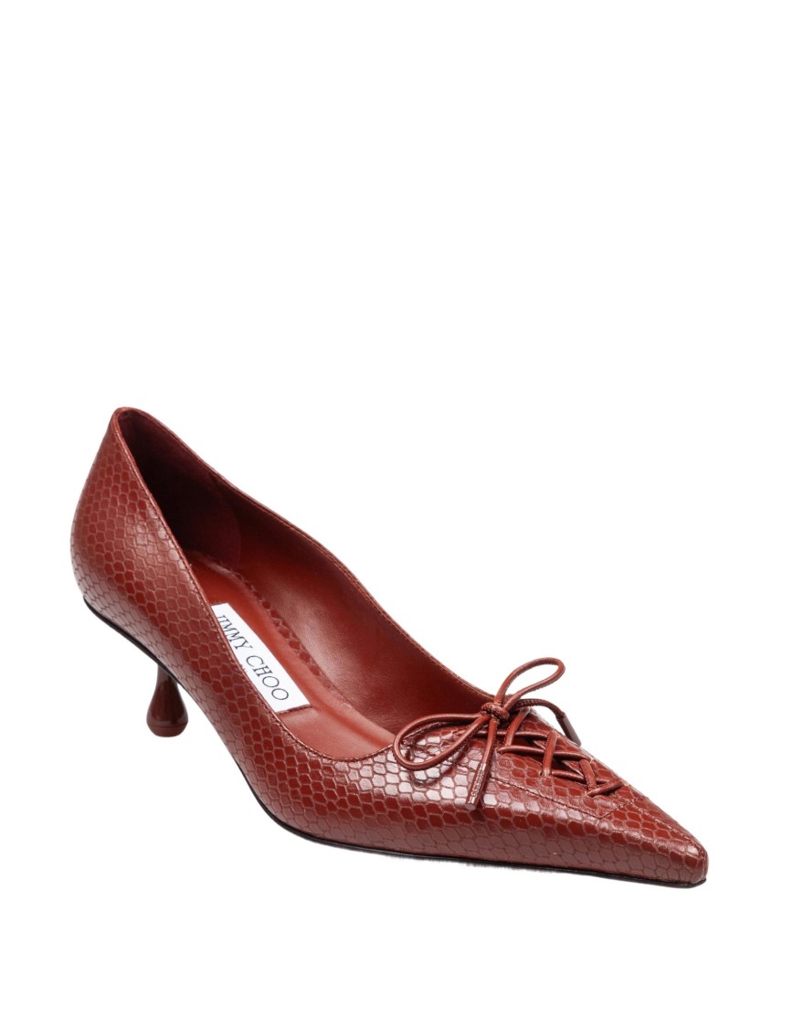 Jimmy Choo Scarlett 50 Pumps In Leather With Snakeskin Print Cognac Color In Burgundy