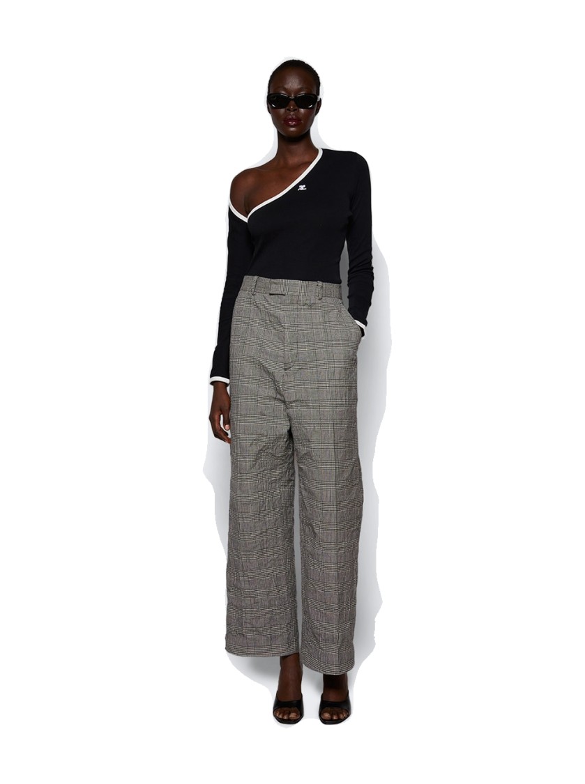 Vetements Metalized Wrinkled Tailored Pants Grey Check In Grey