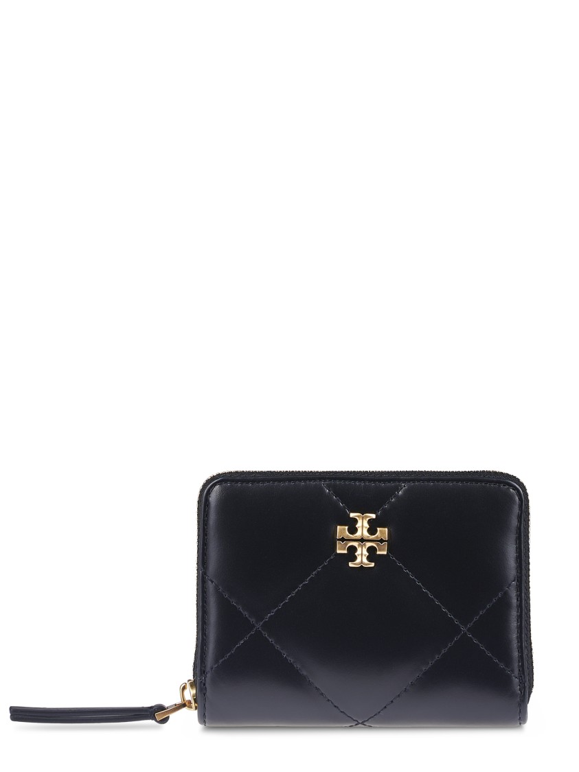 Tory Burch Kira Diamond Quilt Small Zip Around Wallet In Black