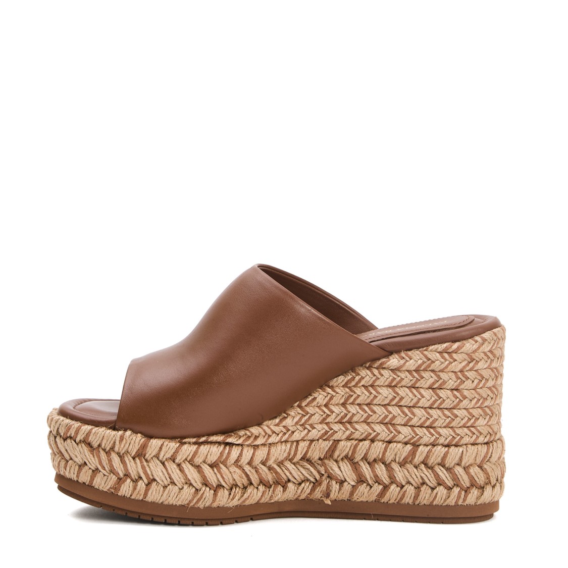 Paloma Barceló Paloma Oriane Leather Sandal With Raffia Wedge In Brown