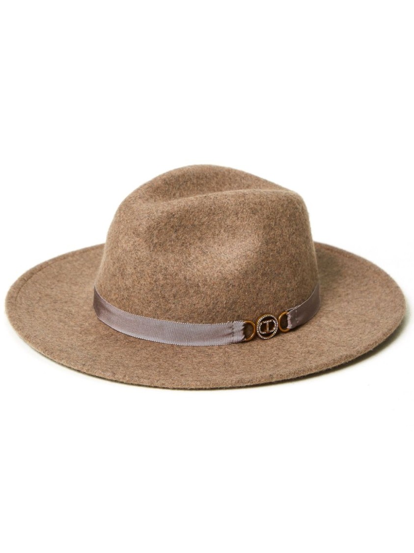 Twinset Twin-set Wide Brim Beige Wool Hat In Brown