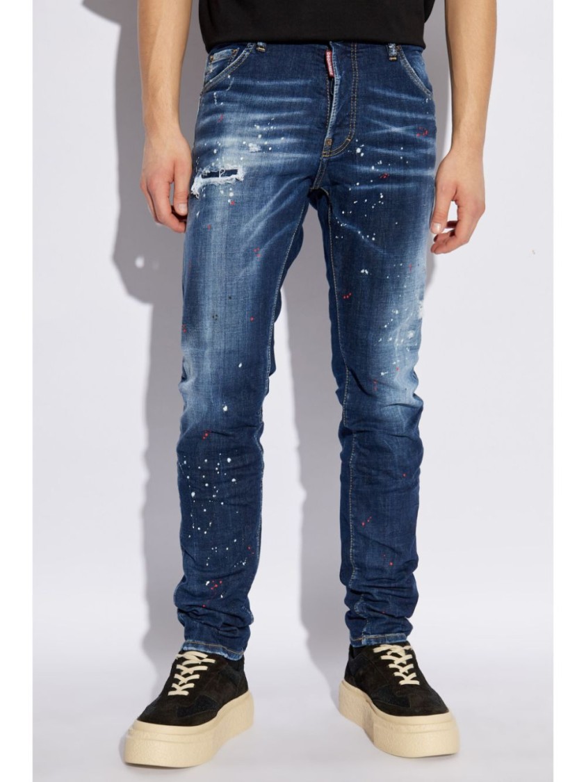 Dsquared2 Indigo Cotton And Patent Leather Slim-fit Jeans In Black
