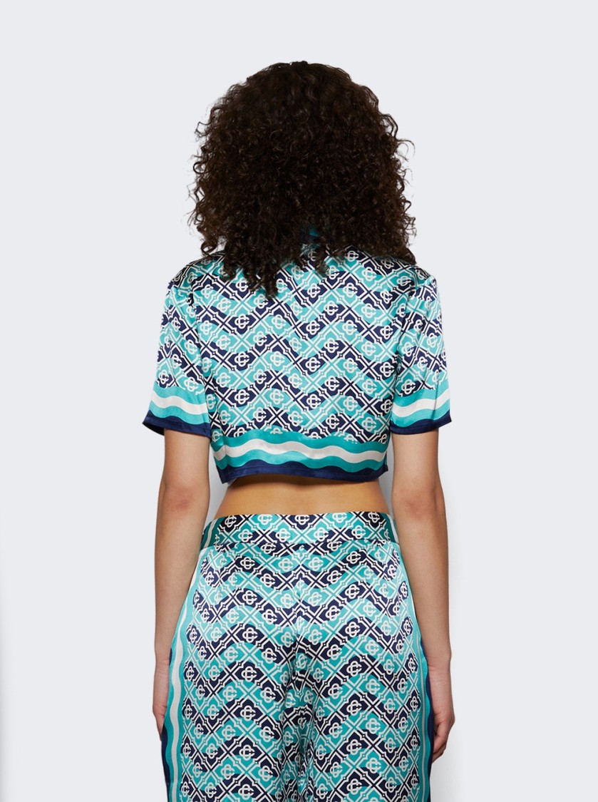 CASABLANCA CASABLANCA MONOGRAM CROPPED SHIRT TURQUOISE